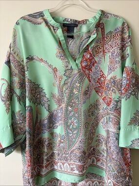 Chelsea & Theodore Mint Paisley Tunic with Red & Blue Accents